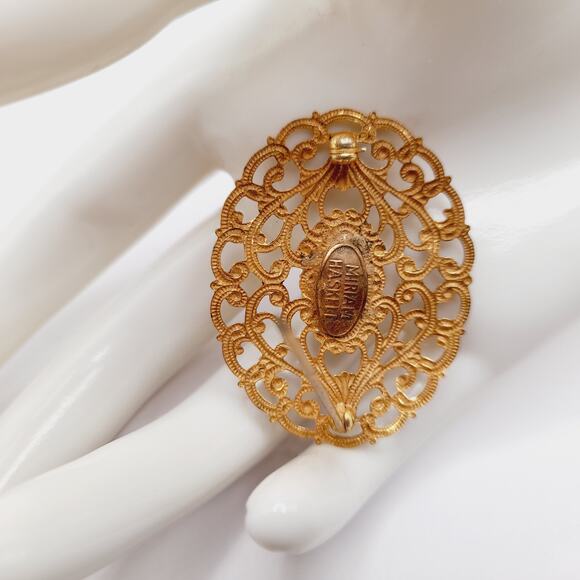 Vintage Miriam Haskell Brooch, Baroque Glass Pearl, Gold Filigree Pin - Picture 3 of 9